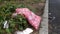 Discarded homemade flowery pink mattress