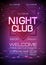 Disco abstract background. Neon sign Night club poster.