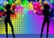 Disco background with girls silhouettes and lights