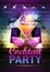 Disco ball background. Disco cocktail party poster on triangle b