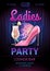 Disco ball background. Disco ladies party poster with cocktail. Womens day party