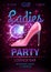 Disco ball background. Disco ladies party poster. Womens day party