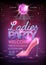 Disco ball background. Disco ladies party poster. Womens day party