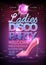 Disco ball background. Disco ladies party poster. Womens day party