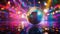 Disco ball with bright rays, night party background