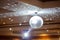 Disco ball with bright rays, night party background photo . party lights disco ball .