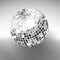 Disco ball isolated on grayscale background. Night Club party light element. Bright mirror silver ball design for disco dance club