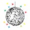 Disco ball. Large mirror ball with multi-colored reflections isolated on a white background. Mirror glitter disco ball.