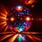 Disco ball, party light accessory, bright glowing sparkling sphere