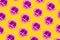 Disco ball pattern on a yellow background. Bright creative colors. Concept of music, holiday and party. Disco club and