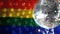 Disco ball revolving against gay pride flag