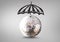 Disco ball with umbrella drawings against grey background