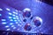 Disco balls with colorful bright rays , night party background photo