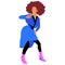 Disco dancing african american girl in blue dress and pink boots