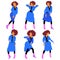 Disco dancing african american girl in blue dress and pink boots in different poses