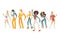 Disco dancing people vector illustration set with various men and women with retro clothes and hairstyles.