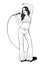 Disco Diva. Pop Singer Woman with Microphone. Vector Ink Style Outline Drawing.