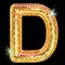 Disco font, letter D from golden glitter mirror facets. 3D rendering