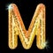 Disco font, letter M from golden glitter mirror facets. 3D rendering