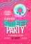 Disco party poster with colorful sweet donuts. Junk fast food background