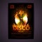 Disco poster fire background. Burning Disck or record
