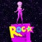 Disco Rock Stars Funny puppet Girl in cosmic space. Contemporary art collage.  Party, music, nightlife concept. Ideal for poster