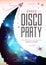 Disco space background. Disco party poster on open space background