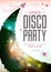 Disco space background. Disco party poster on open space background