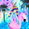 Disco Stars Lama in colorful vacation space. Contemporary art collage. Beach Party, music, vacation concept