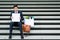 Disconsolate businessman holding a blank sign