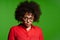 Discontent serious young African-American girl in glasses and red shirt