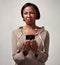 Discontented woman with smartphone