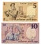 Discontinued Israeli Money - 5 & 10 Lira Obverse