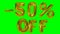 Discount 50 fifty percent off golden balloon sale banner floating on green screen shopping offer -