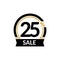 Discount card with 25 percent sale. Advertising Sale vector isolated sign. Promotion Stylish logo design under the black