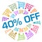 Discount Forty Percent Off Colorful Shopping Cart Circular Badge Style