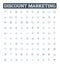 Discount marketing vector line icons set. Discount, Marketing, Sales, Deals, Coupons, Offers, Savings illustration