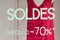 Discount sign - SOLDES jusqu a 70% - in french, the traduction of