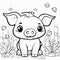 Discover Creative Bliss: Engage with a Baby Pig\\\'s 3D Coloring Adventure in Black & White