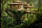 Discover the serenity of an enchanting tree house nestled peacefully in the heart of a lush forest, An eco-friendly treehouse