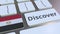 DISCOVER text and flag of Egypt on the buttons on the computer keyboard. Conceptual 3D animation