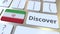 DISCOVER text and flag of Iran on the buttons on the computer keyboard. Conceptual 3D animation