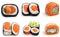 Discover a World of Sushi Delights with our Assortment of Isolated Sushi Rolls on a White Background.