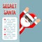 Discovered hands up surender give up revealed secret santa claus peeking out corner cartoon character flat design poster