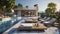 Discovering the Charms of a Modern Villa with a Vast Terrace, Refreshing Pool, Elegant Sofa, and Relaxing Lounge Chairs