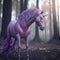 Discovering a Unicorn in the Mystical Woods with light purple aura, generative ai