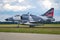 Discovery Air Defence Douglas A-4 Skyhawk fighter jet plane taxiing after landing on Jagel Airbase. Germany - Jun 13, 2019