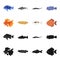 Discus, gold, carp, koi, scleropages, fotmosus.Fish set collection icons in black,cartoon style vector symbol stock