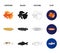 Discus, gold, carp, koi, scleropages, fotmosus.Fish set collection icons in cartoon,black,outline,flat style vector
