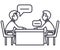 Discussion of two partners,interview,questioning,examination vector line icon, sign, illustration on background